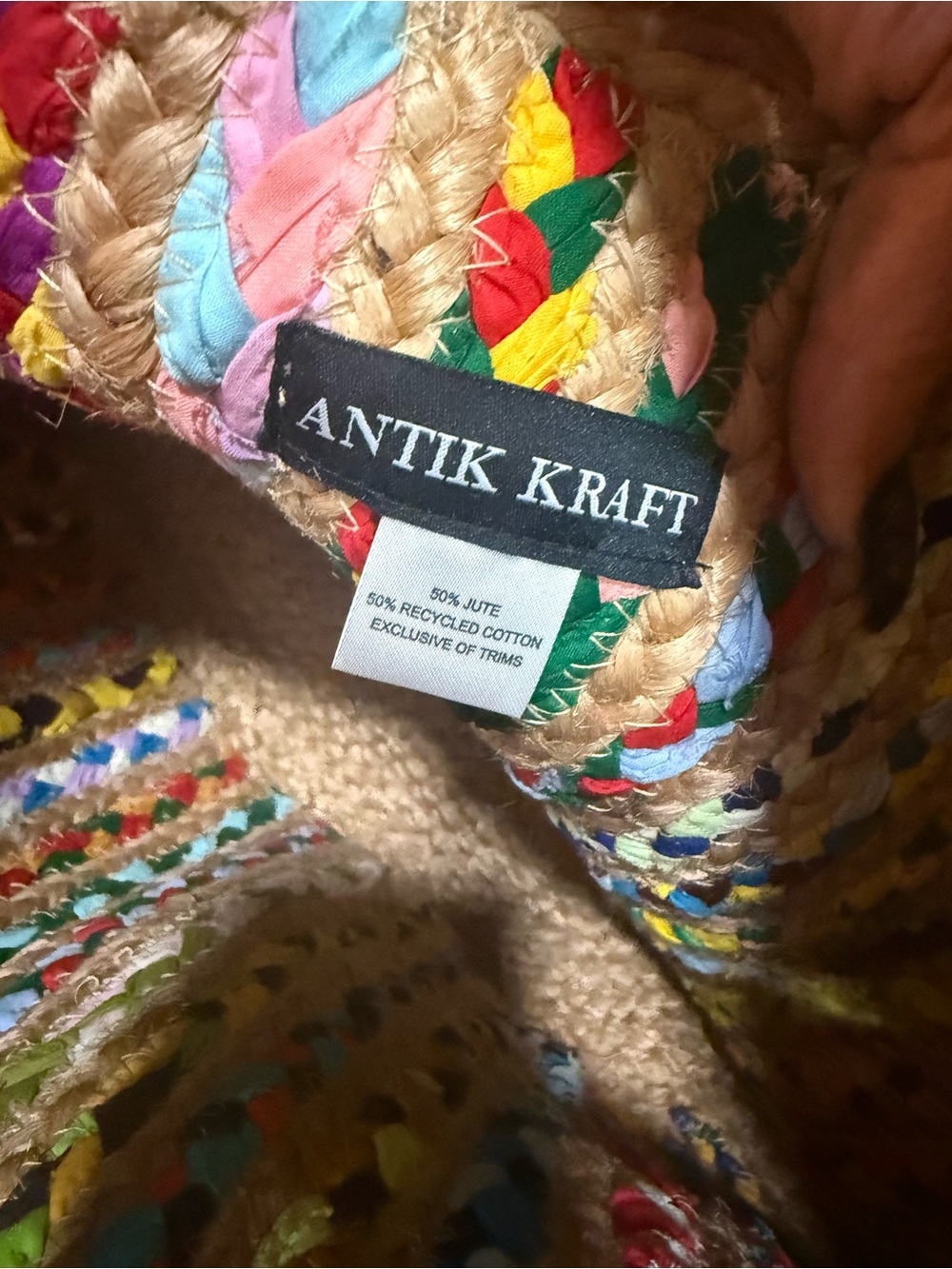 ANTIK KRAFT Multicolor Woven Jute Recycled Cotton Boho Tote Bag - Picture 5 of 6